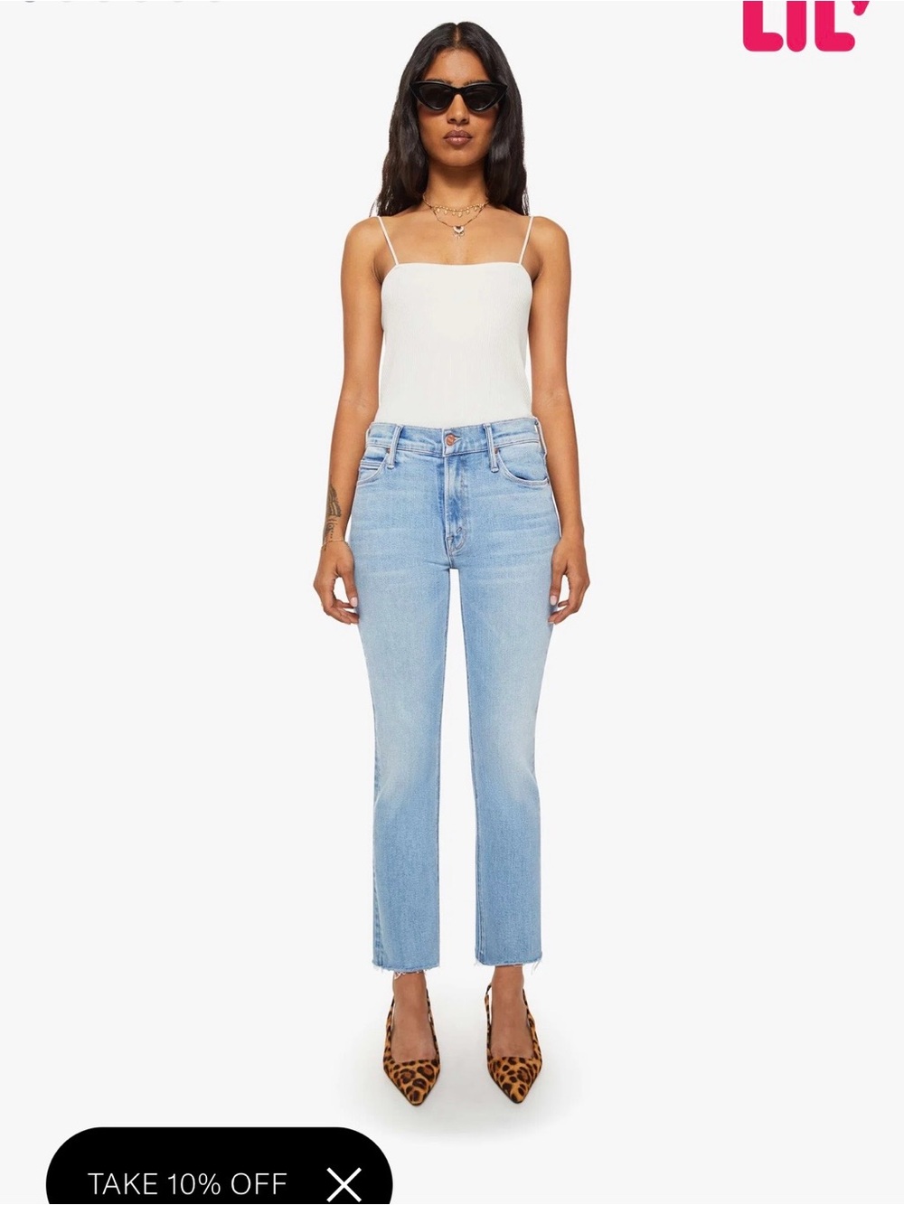 MOTHER Lil’ Midrise Dazzler Ankle Fray Jean in Blessing in Disguise